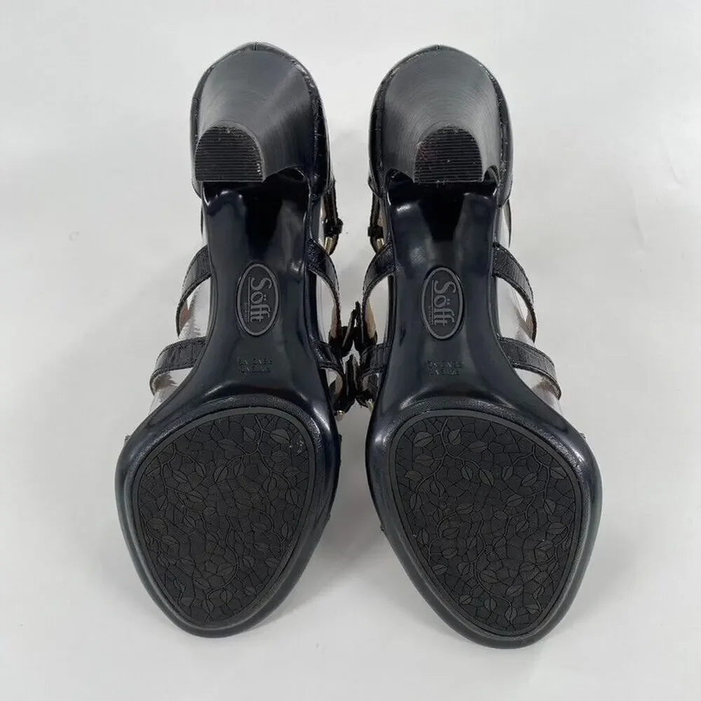 Sofft Womens Cage Strappy Heels Pumps Black Croc Embossed Leather Sz‎ 8M Comfort